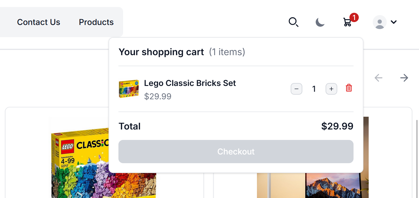ecommerece web application header shopping cart