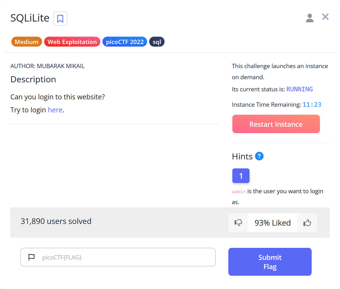 picoctf SQLiLite screenshot
